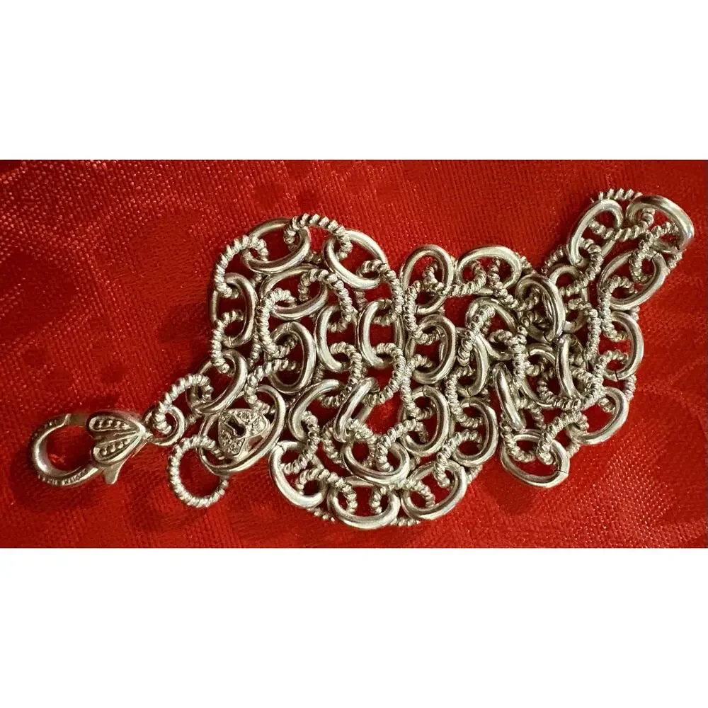 Vintage Judith Ripka Sterling Silver 18” Rolo With Cz Heart Embellished Clasp - Picture 2 of 4